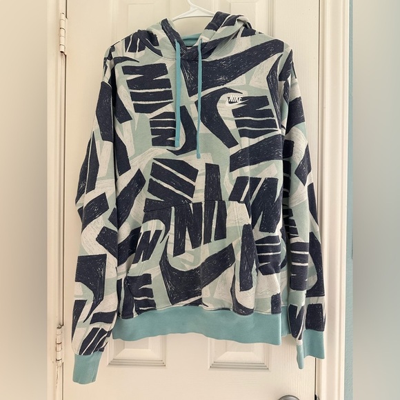NIKE Air Futura Hoodie Pullover Mens M MEDIUM Blue White AOP All Over Print - Picture 1 of 4